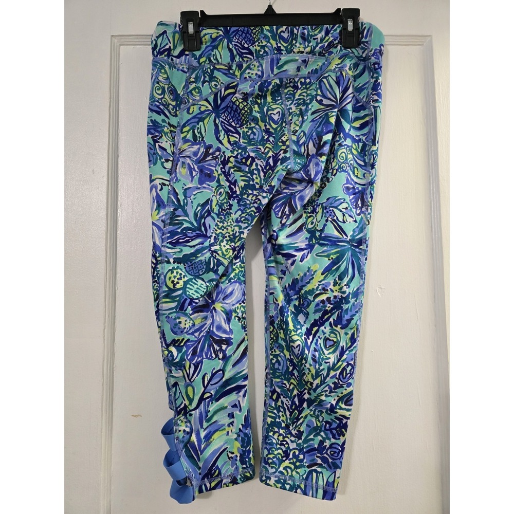 Lilly Pulitzer Luxletic Weekender Crop Leggings Bennet Blue Sneak a Beek Size L - Picture 2 of 6